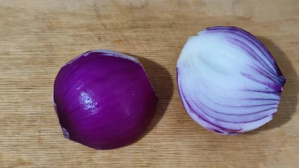 Rote Frische Zwiebeln Geschnitten Lebensmittel Kochen Gemüse Hochwertiges Foto — Stockfoto