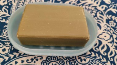 Sabun için mavi plastik sabun kabı, hijyen objesi. Yüksek kalite fotoğraf