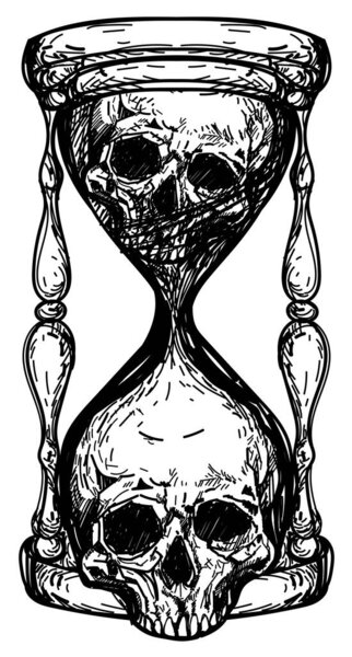 skull art tattoo hourglass sketch black and white