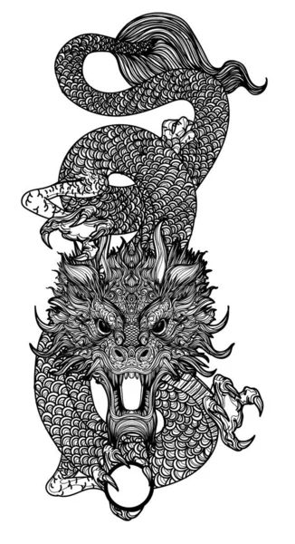 Tatuaje Arte Dragón Dibujo Mano Boceto — Archivo Imágenes Vectoriales