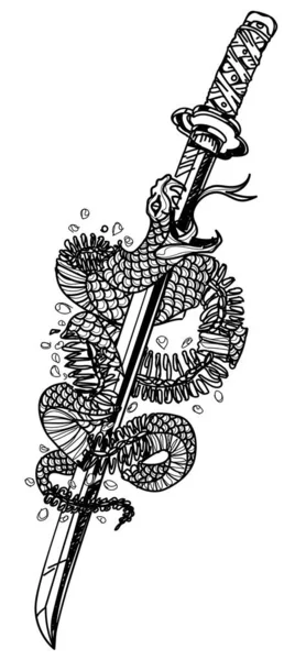 Dövme sanatı yılanları ve kılıç çizimleri ve siyah beyaz çizimler.
