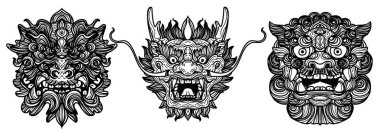 Dövme sanatı kaplan ejderhası Asyalı siyah beyaz çizim