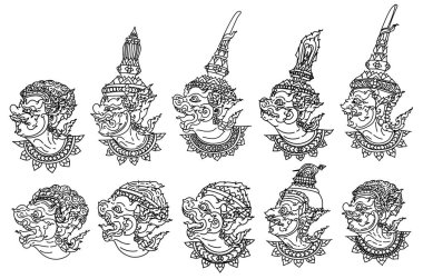 Dövme devi ve maymun Tayland edebiyatı el çizimi ve çizimi