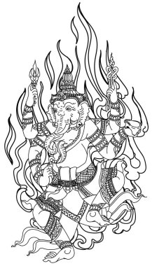 El çizimi çizim Ganesh Chaturthi siyah beyaz
