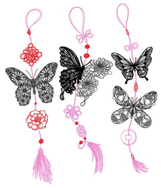 Dövme sanatı kelebeği ve çiçek çizimi siyah ve beyaz