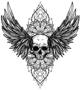 dövme sanat kafatası ve çam çamı çizimi siyah beyaz
