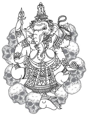 El çizimi çizim Ganesh Chaturthi siyah beyaz