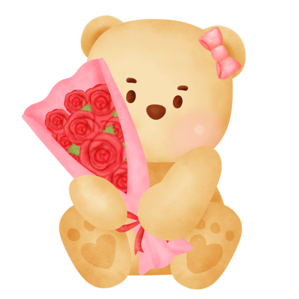 Şirin Ayı Tutan Güller Çizimi