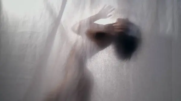 stock image Contemporary Dance: Fluid Silhouette Behind Sheer Veil. High quality 4k footage