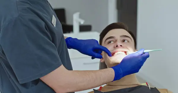 stock image Modern Dental Clinic Examination - Dentist Checking Patients Teeth. High quality 4k footage