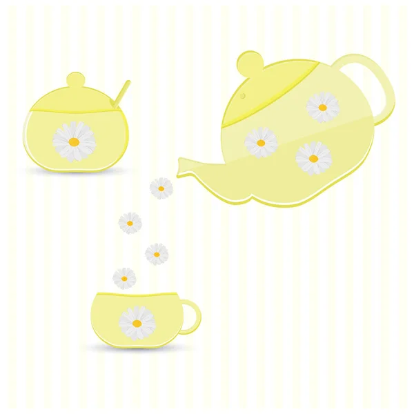 Çaydanlık Fincan Şeker Kasesi Ikonu Çaydanlık Çay Fincanı Çay Tabağı — Stok Vektör