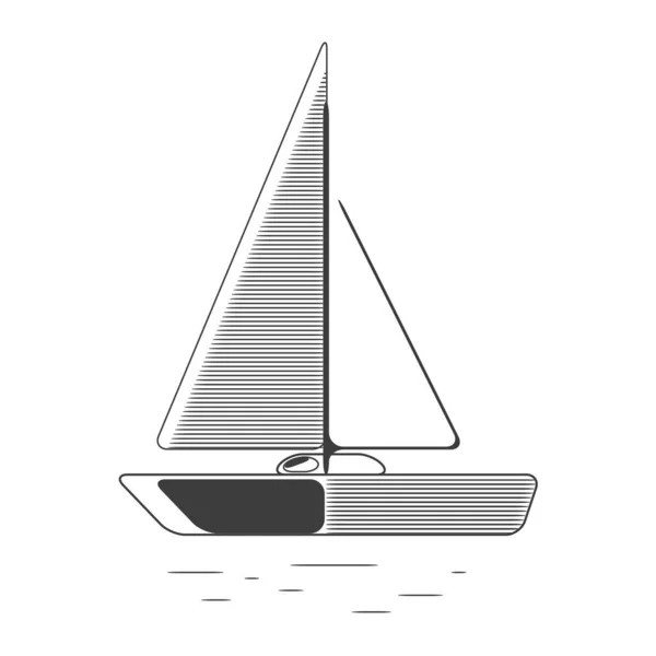 Векторна Ескізна Ілюстрація Вітрильний Човен Морська Яхта Плаває Поверхні Води — стоковий вектор
