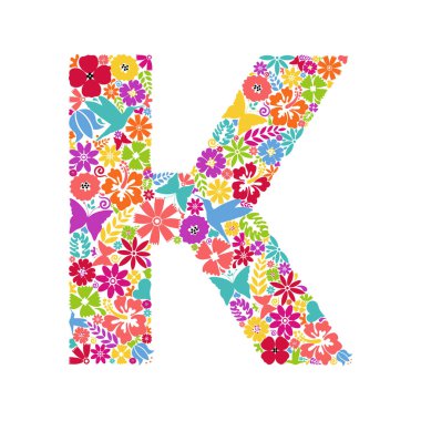Çiçek alfabesi. Çiçek sembolleri K harfi şeklinde çiçek süsü oluşturur..
