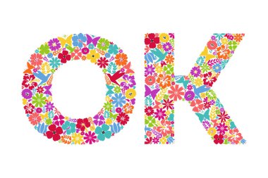Tamam simge. Tamam kelimesini oluşturan çiçek sembolleri O ve K harfi şeklinde çiçek süslemeleri..