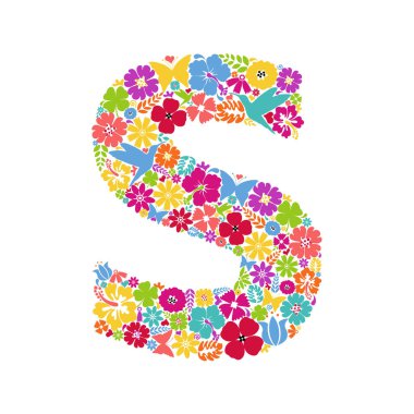 Çiçek alfabesi. Çiçek sembolleri bir harf şeklinde S. Çiçek süsü oluşturur..