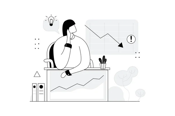 Risoluzione Della Crisi Business Manager Vectors Illustrazione Flat Line — Vettoriale Stock
