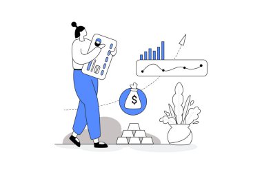 Kişisel hesap, İş Finans Vektörleri İllüstrasyon Düz Çizgisi