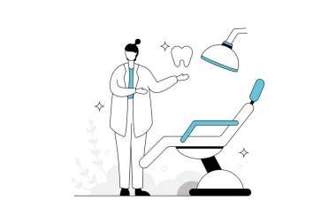 Diş Kliniği, Tıbbi Vektörler İllüstrasyon Düz Çizgi