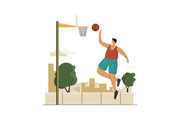 Basketball Sports Life Vectors Illustration Flat — Stock Vector