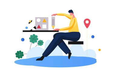 Business Digital, Vector Business Marketing Line Illustration Kit