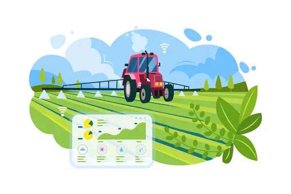 Smart Farming Remote Control Agricultural Machinery — Stock Vector