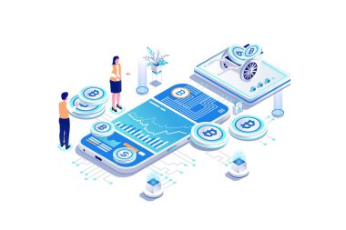 Bitcoin Kripto Büyüme Çizelgesi - Isometric Vektör