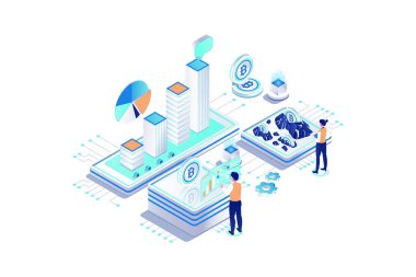 Kripto Para Birimleri Geliştirme - Isometric Vektör