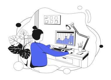 Pazarlama personeli çalışıyor, düz vektör illüstrasyonu