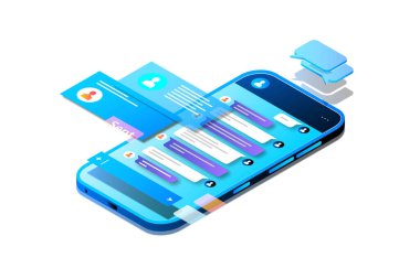 Sohbet Haberci Uygulaması Isometric düz vektörü