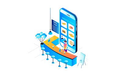 Çevrimiçi Gıda Düzeni Isometric Düz Vektörü