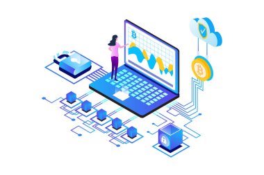 Isometric Bitcoin Teknolojisi Düz Vektör