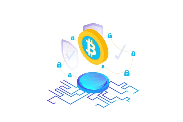 Bitcoin Segurança Criptomoeda Vetor Plana —  Vetores de Stock