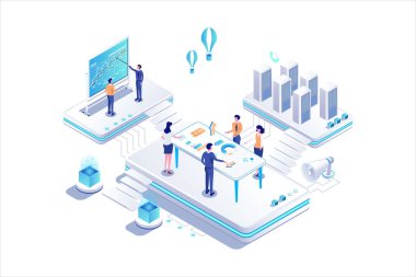 Pazarlama Stratejisi Isometric düz vektörü