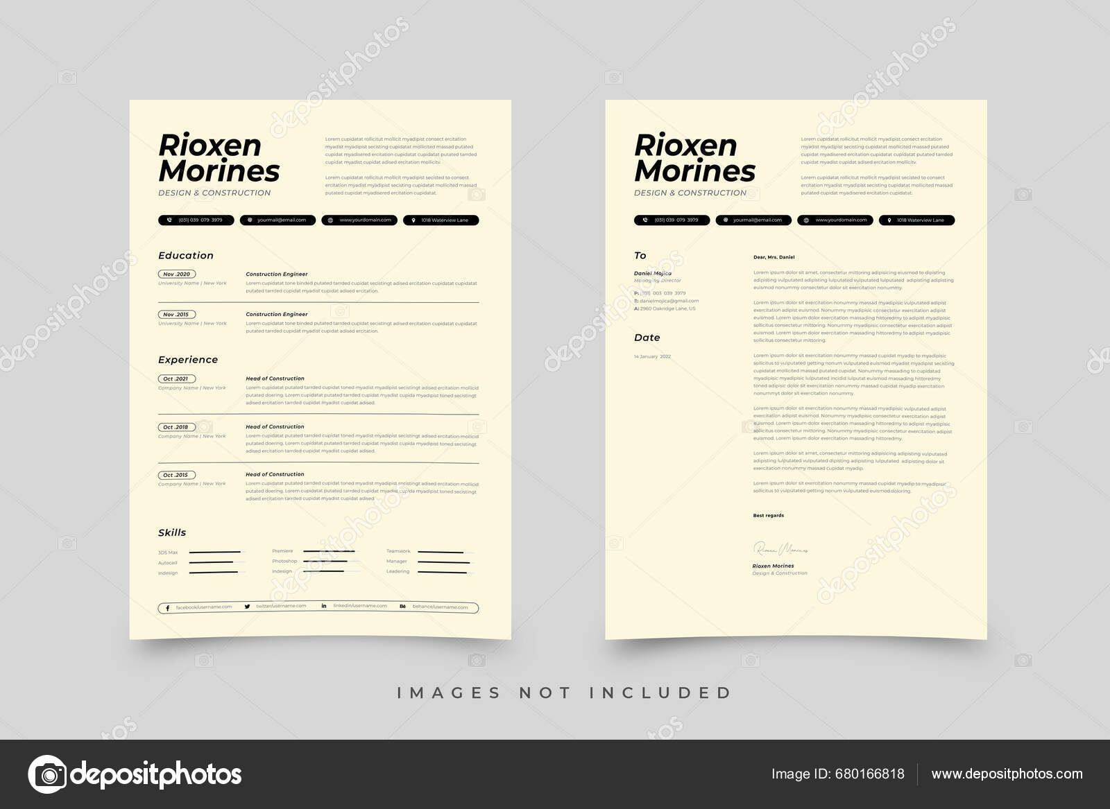 Resume Resume Template Template Portfolio Resume Cover Letter Stock