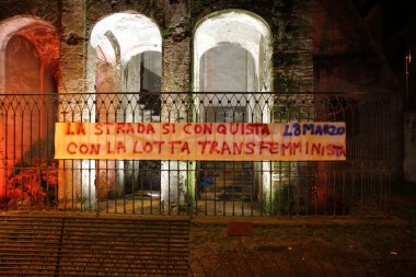 Nocera Inferiore, SA,Italy-March 04,2023: Girls show protest signs against homophobia, violence against women. They demand the safe right to abortion and a public health that is accessible to all.