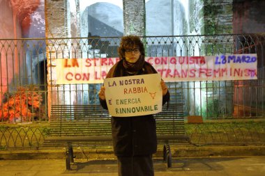 Nocera Inferiore, SA,Italy-March 04,2023: Girls show protest signs against homophobia, violence against women. They demand the safe right to abortion and a public health that is accessible to all.