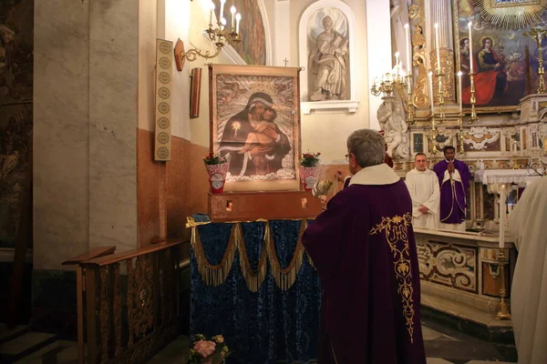 Pagani Italia Marzo 2023 Ritual Religioso Levantar Imagen Virgen Del — Foto de Stock