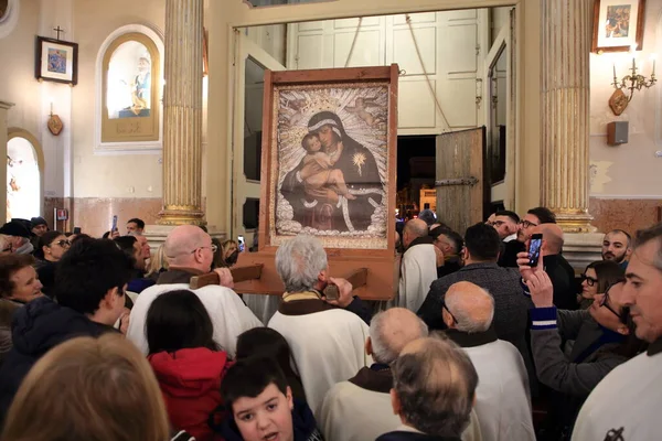 Pagani Italie Mars 2023 Rituel Religieux Élever Image Madonna Del — Photo