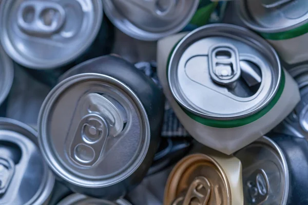 Top View Several Crushed Aluminum Cans Collected Further Recycling — Stock Photo, Image