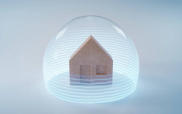 A home protected by a force field. Home insurance symbol. 3d illustration