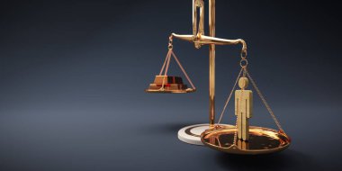 Bir insanın değeri altından daha büyüktür: sembolik insan terazide ağırlığınca altından daha ağırdır.