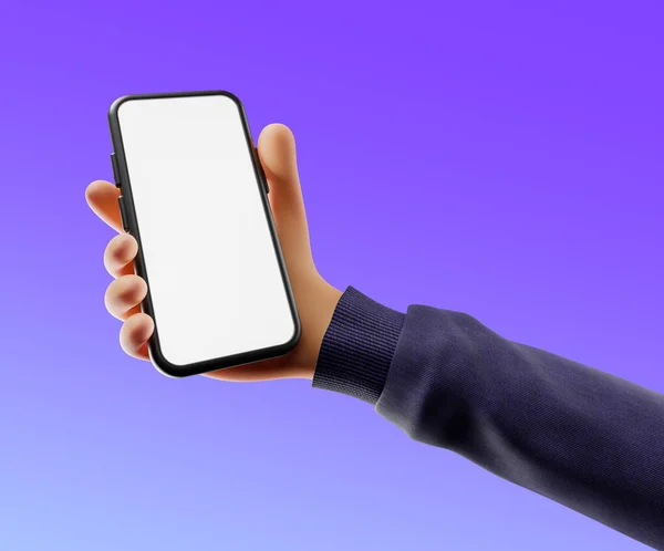 Cartoon Mão Usar Smartphone Com Tela Branco Mão Levantada Com — Fotografia de Stock