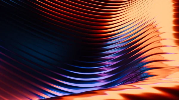 Wallpaper with metallic waves in a orange-blue gradient - 3d illustration