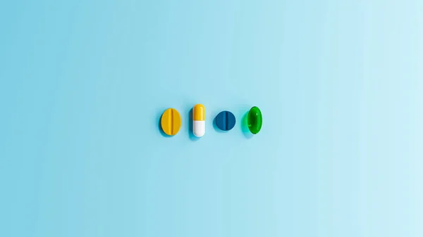 Medical Tablets Capsules Pills Arranged Row Next Each Other Abstract — Stock Photo, Image