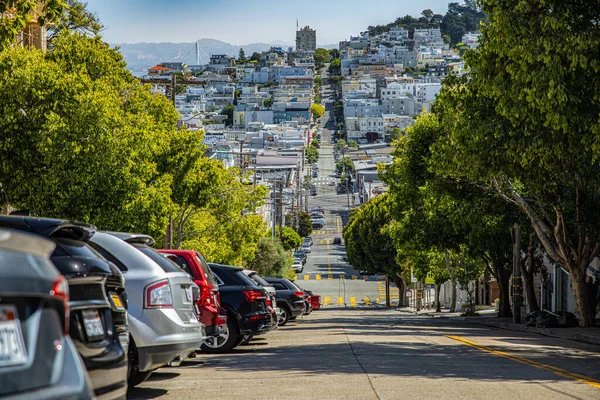 Steep Street San Francisco Sunny Day — Stock Photo, Image