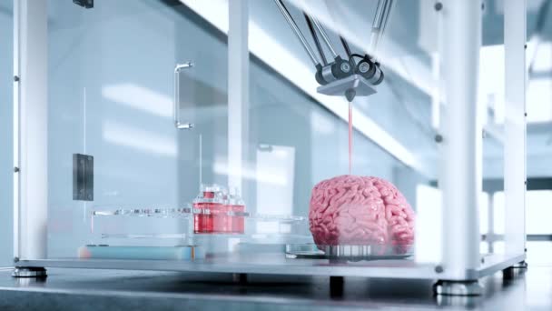 人間の脳の3Dバイオプリンティング プリンターを使って人間の臓器を印刷する未来的な概念 ループされた3Dレンダリングアニメーション — ストック動画