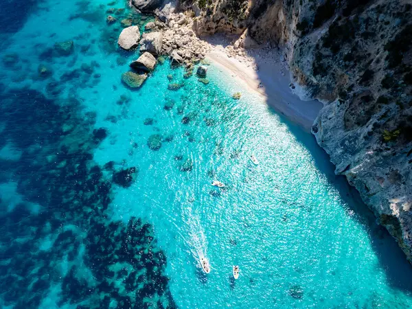 Una Vista Del Dron Cala Goloritze Una Playa Azul Situada — Foto de Stock
