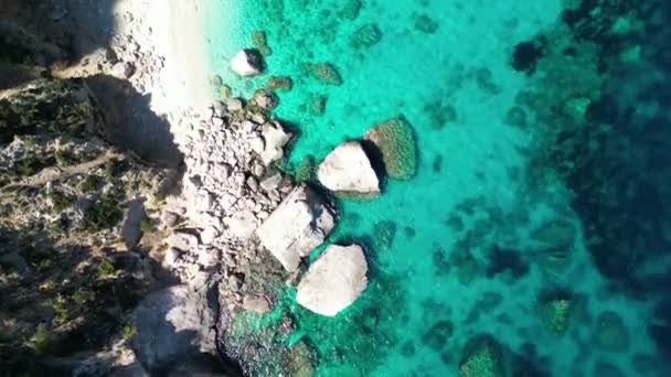 Drone View Cala Goloritze Azure Beach Located Town Baunei Southern — Stock Video