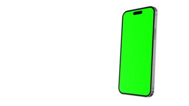 Krakow, Küçük Polonya, Polonya - 7 Mayıs 2024: 3D yeşil ekran ve dikdörtgen ekran izleme uçağı iPhone 14 Pro görüntüleme - telefon sağ taraftan girer.