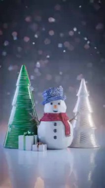 Karlı bir ortamda zıplayan bir kardan adam. Sosyal medya amaçları için tasarlanmış dikey çerçeve oranında döngülenmiş bir video, onu Noel içeriği için mükemmel kılıyor.